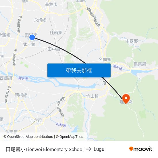 田尾國小Tienwei Elementary School to Lugu map