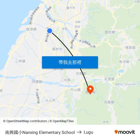 南興國小Nanxing Elementary School to Lugu map