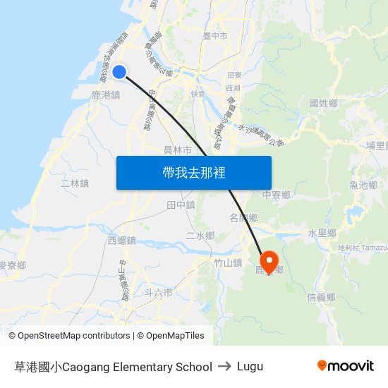 草港國小Caogang Elementary School to Lugu map