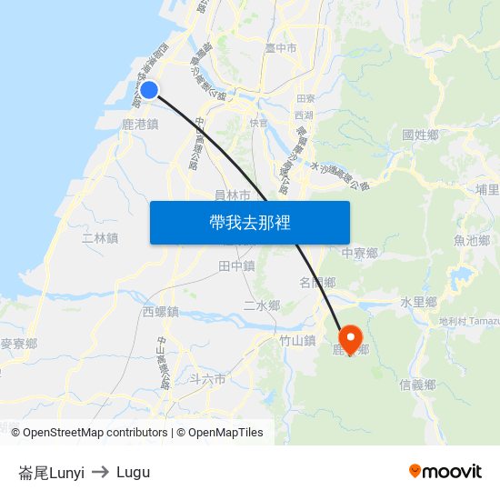 崙尾Lunyi to Lugu map