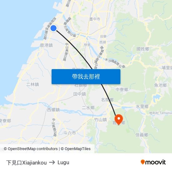 下見口Xiajiankou to Lugu map