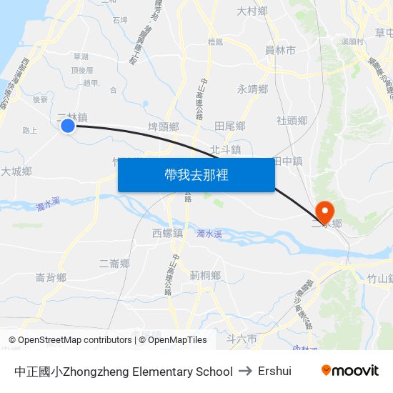 中正國小Zhongzheng Elementary School to Ershui map