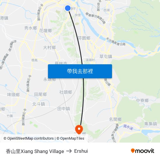 香山里Xiang Shang Village to Ershui map