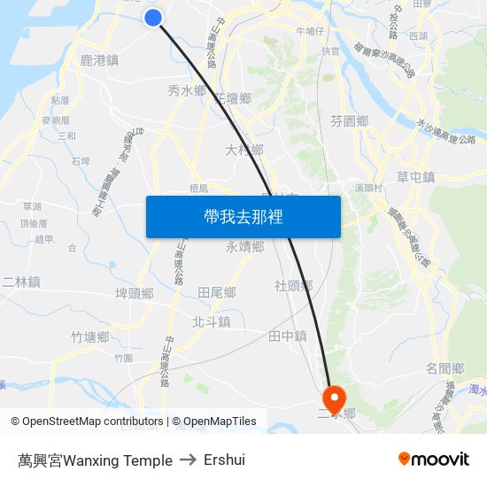 萬興宮Wanxing Temple to Ershui map