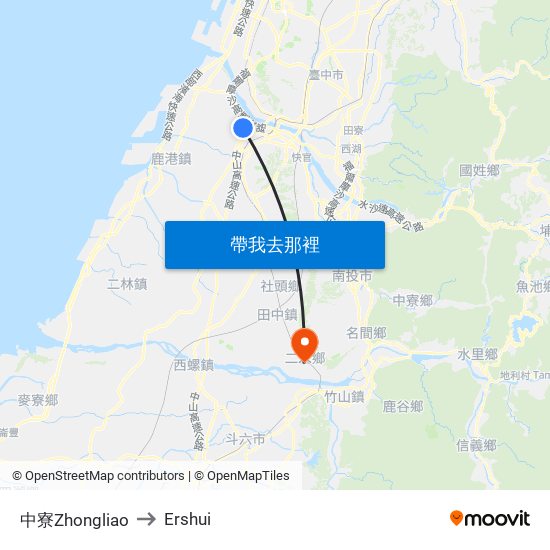 中寮Zhongliao to Ershui map