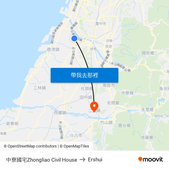 中寮國宅Zhongliao Civil House to Ershui map