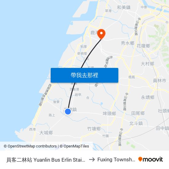 員客二林站 Yuanlin Bus Erlin Staion to Fuxing Township map