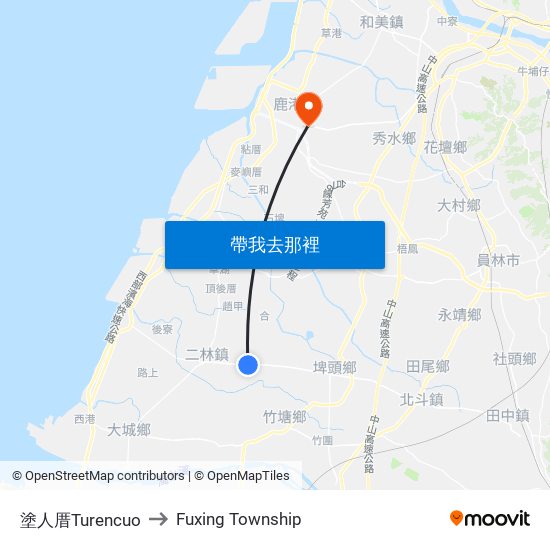 塗人厝Turencuo to Fuxing Township map