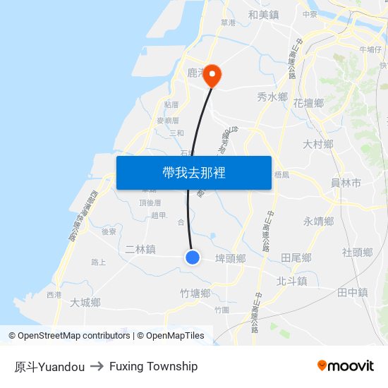 原斗Yuandou to Fuxing Township map