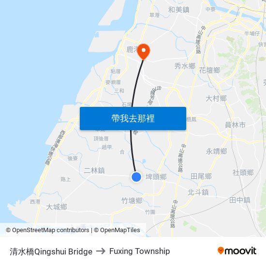 清水橋Qingshui Bridge to Fuxing Township map