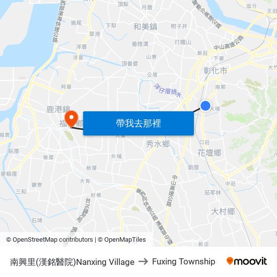 南興里(漢銘醫院)Nanxing Village to Fuxing Township map