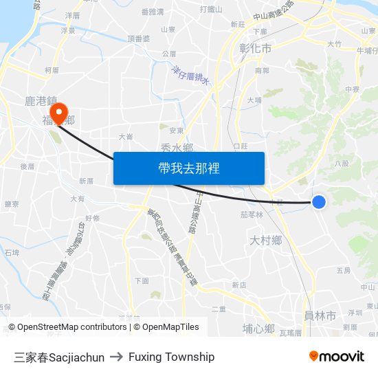 三家春Sacjiachun to Fuxing Township map