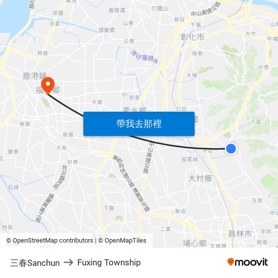 三春Sanchun to Fuxing Township map