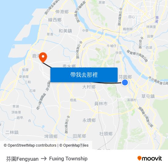 芬園Fengyuan to Fuxing Township map