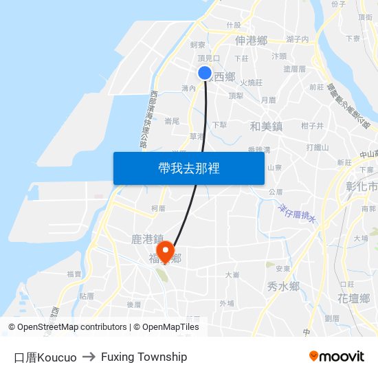 口厝Koucuo to Fuxing Township map