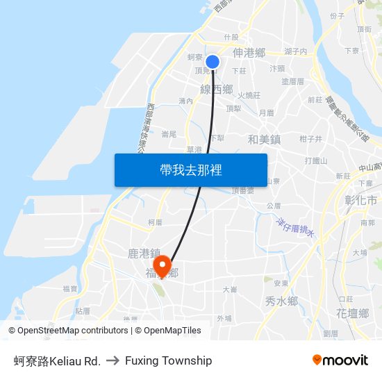 蚵寮路Keliau Rd. to Fuxing Township map