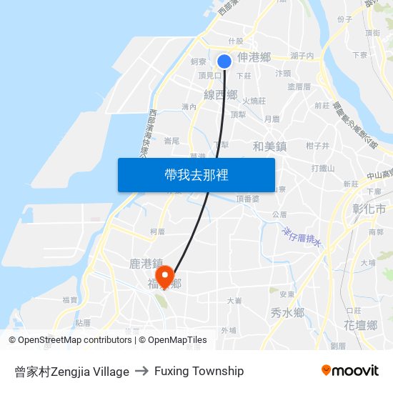 曾家村Zengjia Village to Fuxing Township map
