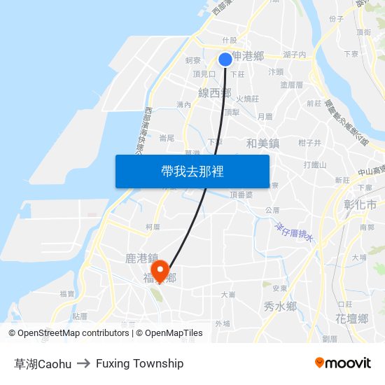 草湖Caohu to Fuxing Township map