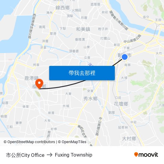 市公所City Office to Fuxing Township map