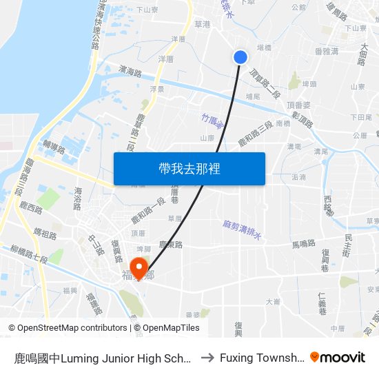 鹿鳴國中Luming Junior High School to Fuxing Township map