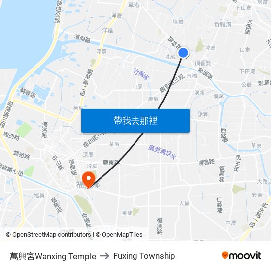 萬興宮Wanxing Temple to Fuxing Township map