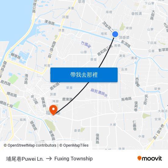 埔尾巷Puwei Ln. to Fuxing Township map