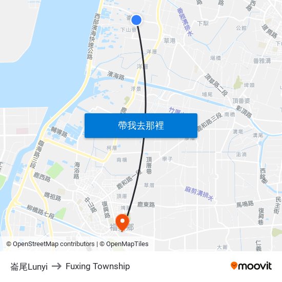 崙尾Lunyi to Fuxing Township map