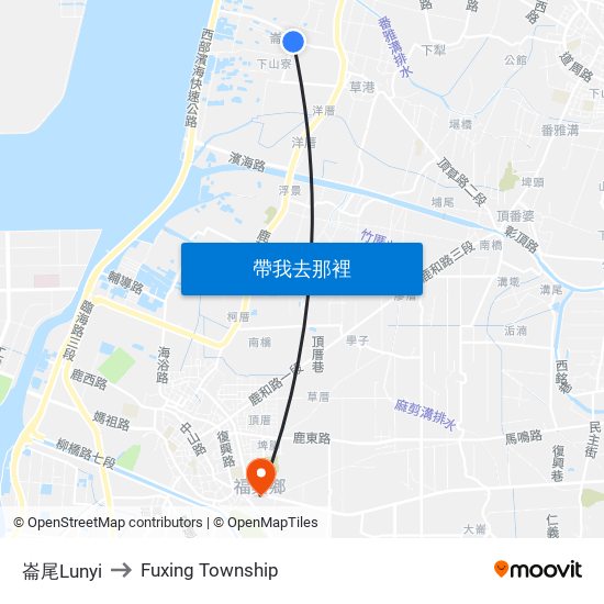崙尾Lunyi to Fuxing Township map