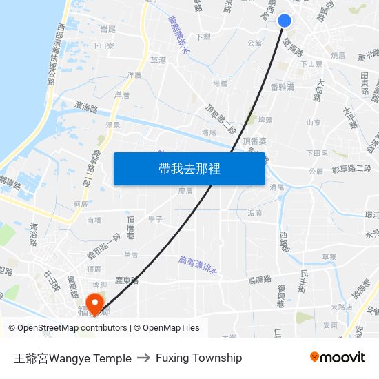 王爺宮Wangye Temple to Fuxing Township map