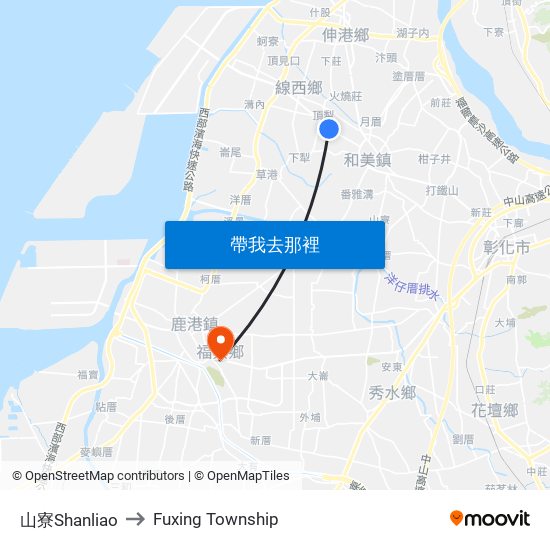 山寮Shanliao to Fuxing Township map