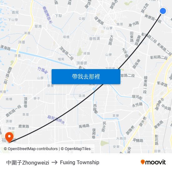 中圍子Zhongweizi to Fuxing Township map