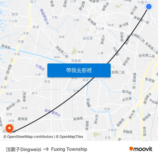 頂圍子Dingweizi to Fuxing Township map
