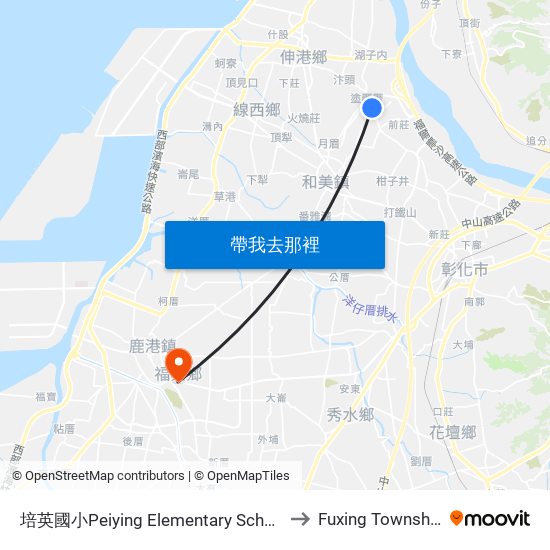 培英國小Peiying Elementary School to Fuxing Township map