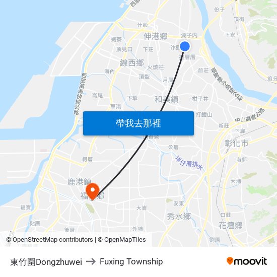 東竹圍Dongzhuwei to Fuxing Township map