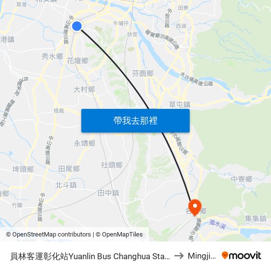 員林客運彰化站Yuanlin Bus Changhua Station to Mingjian map