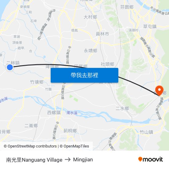 南光里Nanguang Village to Mingjian map