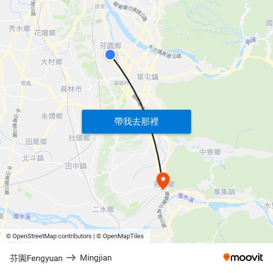 芬園Fengyuan to Mingjian map