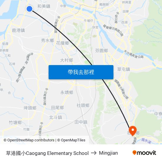 草港國小Caogang Elementary School to Mingjian map