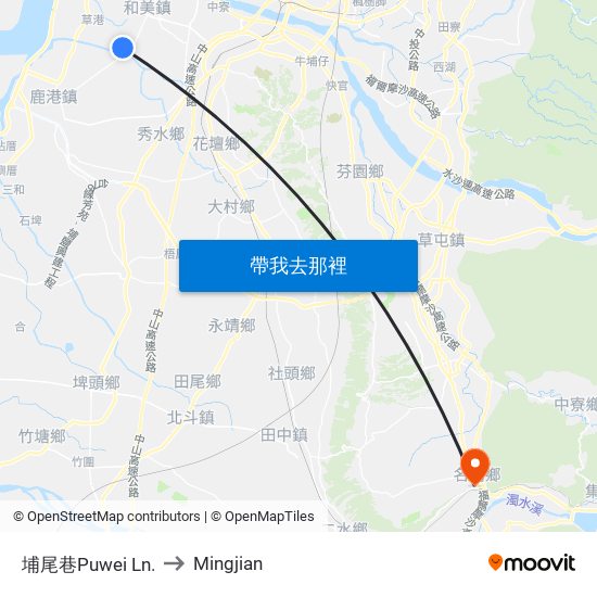 埔尾巷Puwei Ln. to Mingjian map