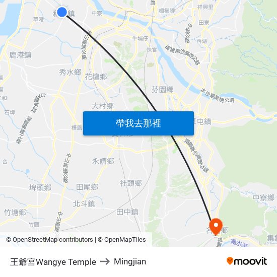 王爺宮Wangye Temple to Mingjian map