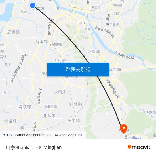 山寮Shanliao to Mingjian map