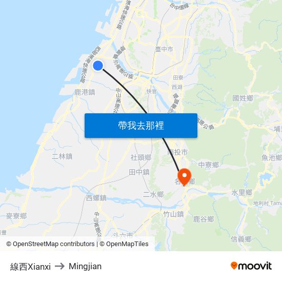 線西Xianxi to Mingjian map