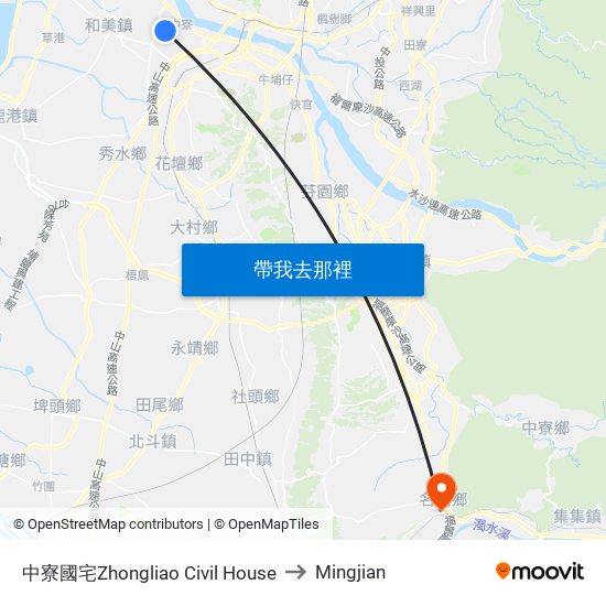 中寮國宅Zhongliao Civil House to Mingjian map