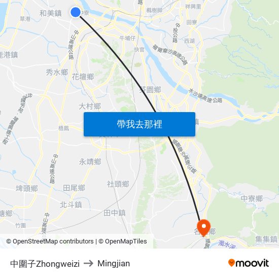 中圍子Zhongweizi to Mingjian map