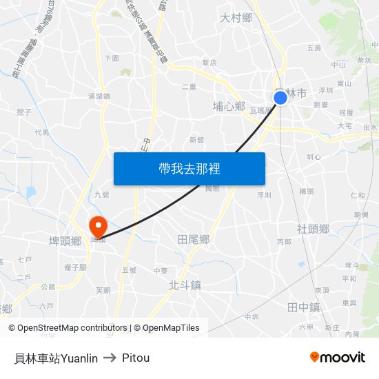 員林車站Yuanlin to Pitou map