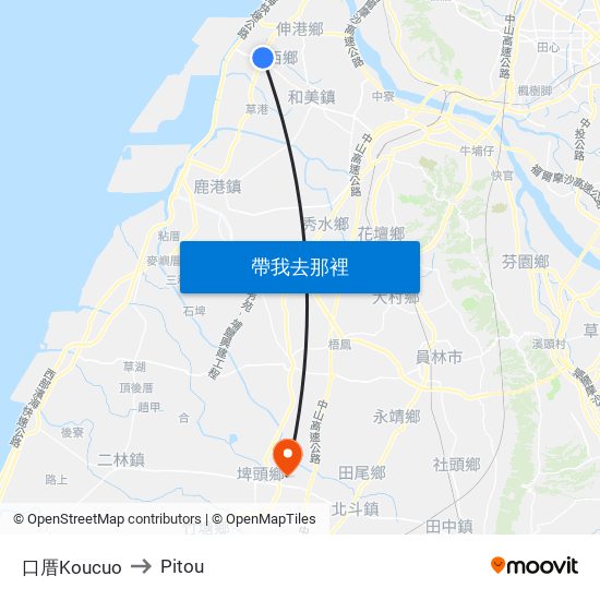 口厝Koucuo to Pitou map