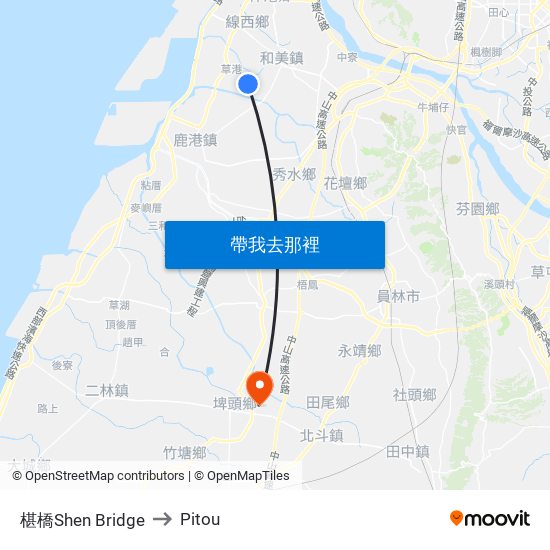 椹橋Shen Bridge to Pitou map