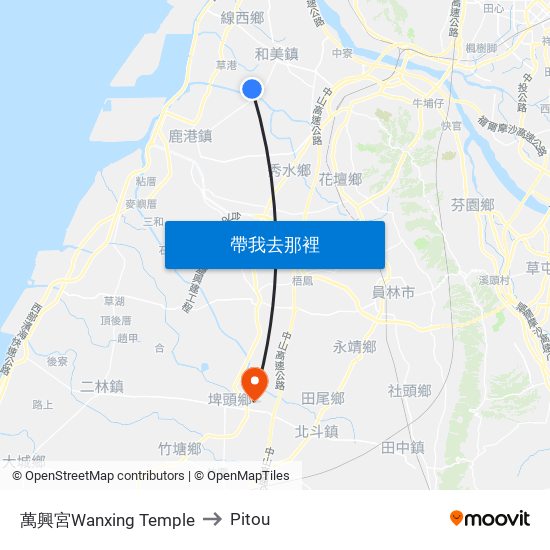 萬興宮Wanxing Temple to Pitou map