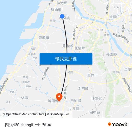 四張犁Sizhangli to Pitou map