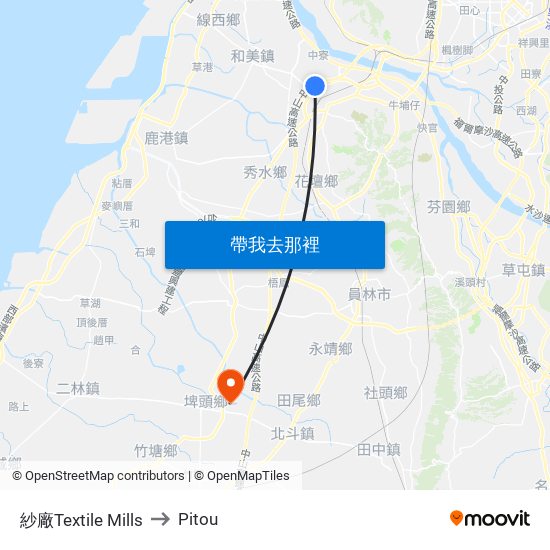 紗廠Textile Mills to Pitou map